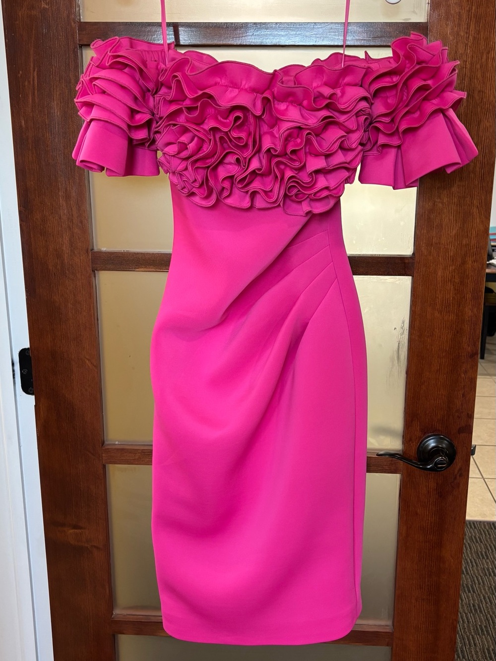 Jovani Hot Pink Ruffle Cocktail Dress - Picture 1 of 4